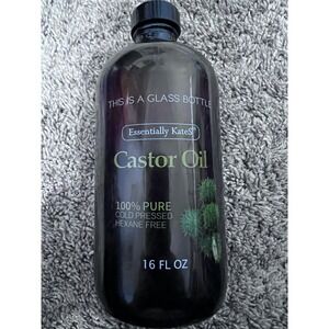 Essentially Kates Castor Oil 100 Percent Pure Cold 16 Fl Oz Glass Bottle